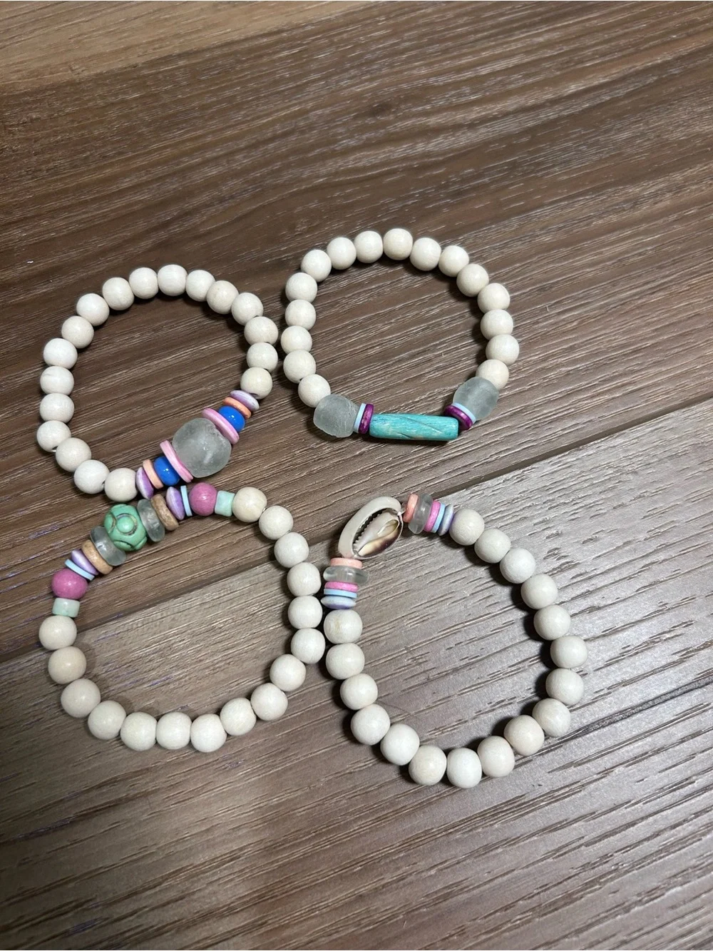 New in bag Twine & Twig bracelet stack elastic beads shell colorful Bohemian